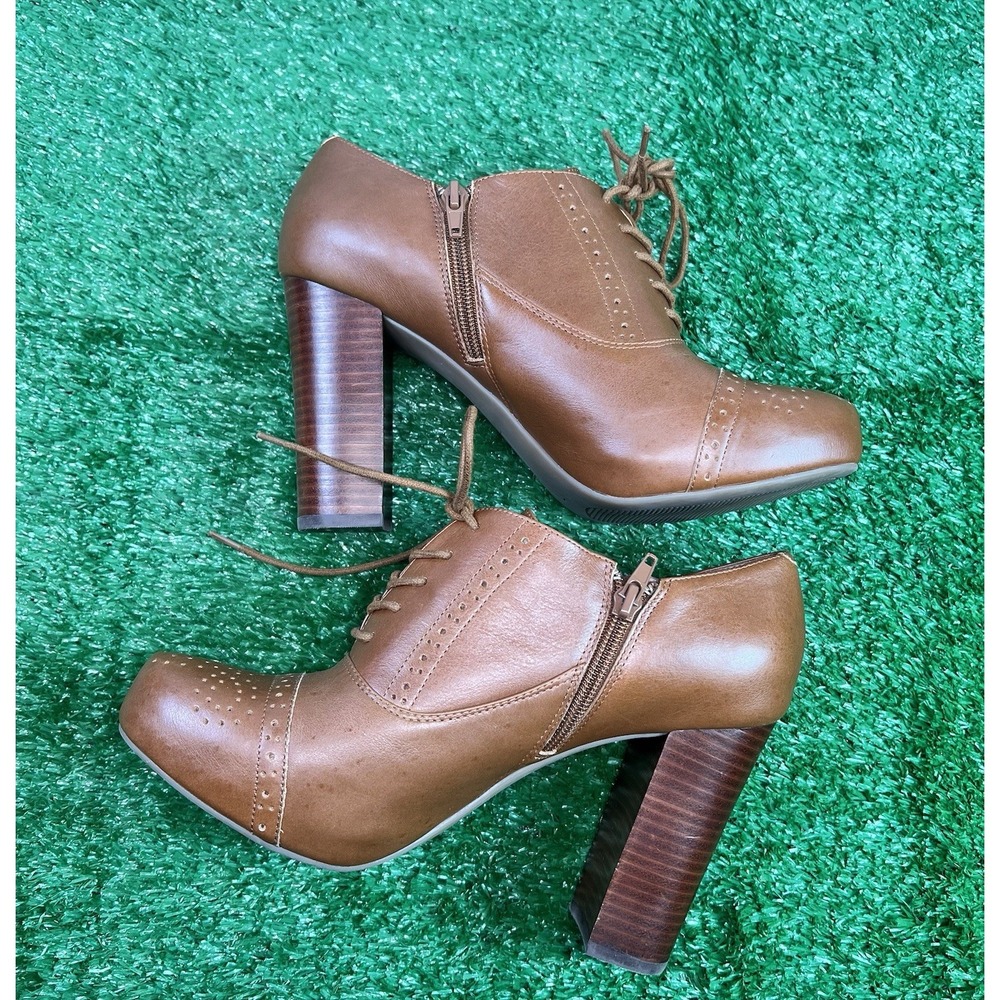 Crown Vintage Tessford Leather Block Heels 9.5 Lace Up Platform Oxfords Shoes - Picture 3 of 12